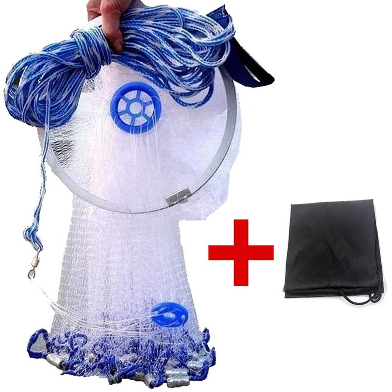 EASY BIG Cast Fishing Net with Aluminum Frame, 0.8 inch Mesh, 7.8-13.8 ft Diameter - Image 1